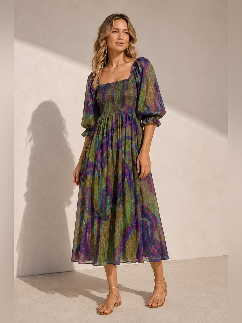 NEW! Free People Conditions Apply Riyana Smocked Tie Back midi dress Size XS